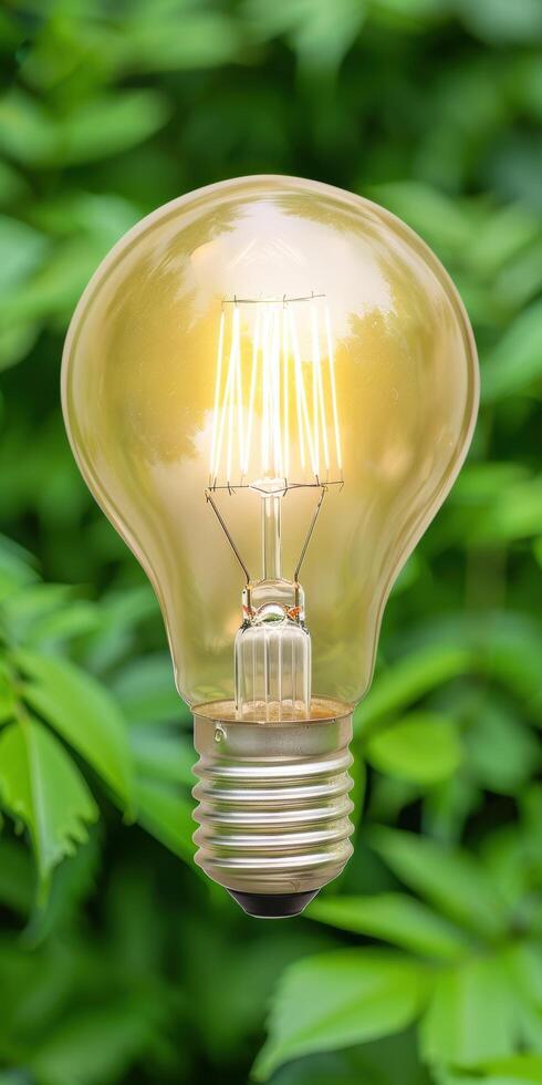 Illuminating nature with a glowing light bulb photo