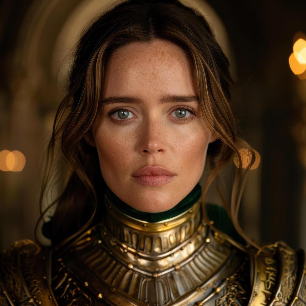 Mysterious woman in golden armor photo
