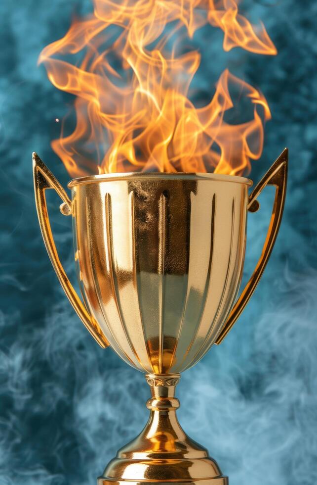 golden trophy with flames photo