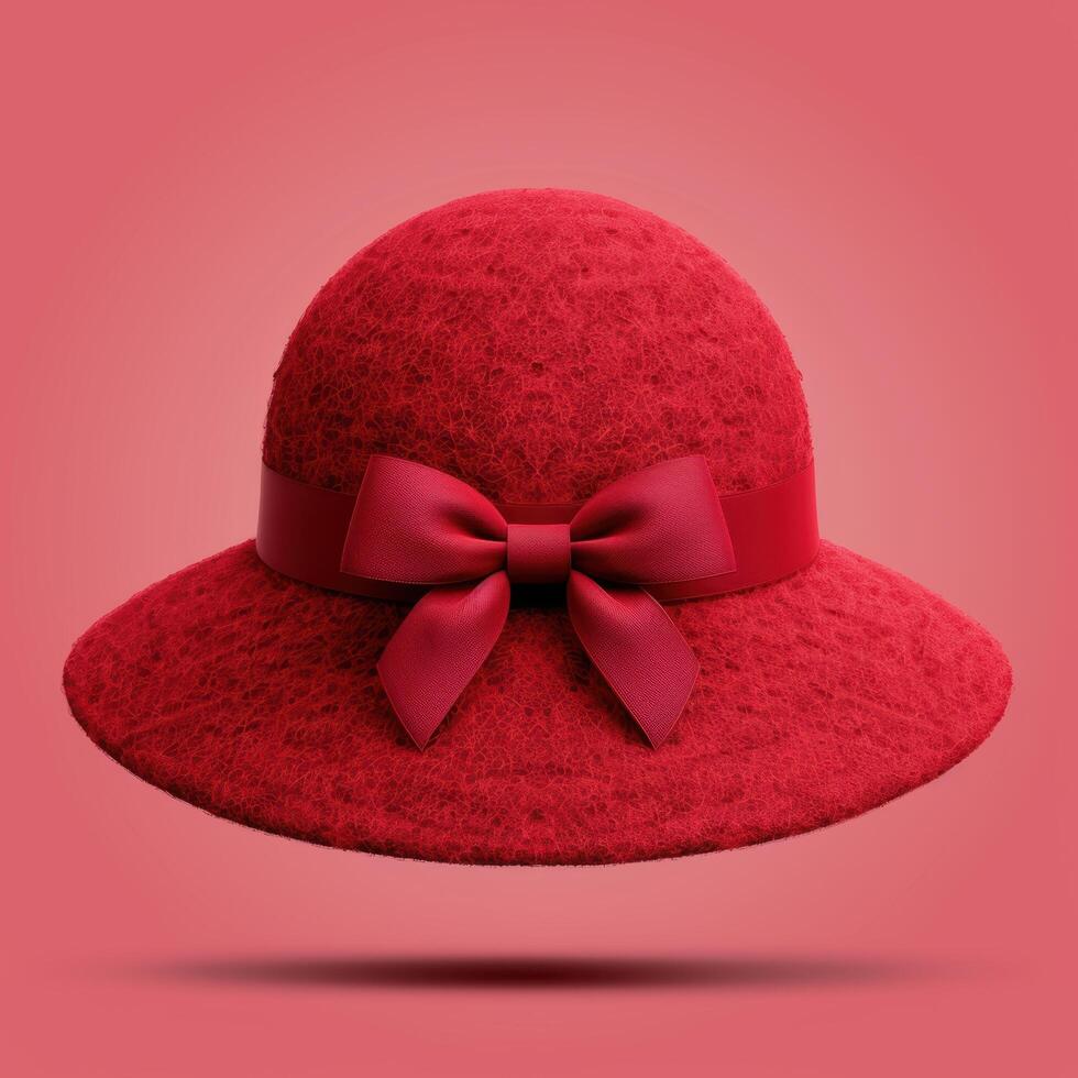 Elegant red felt hat with bow photo