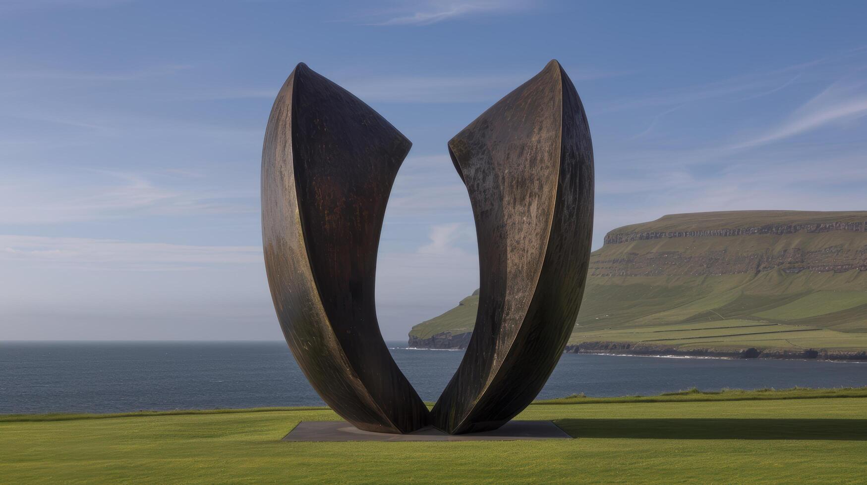 Dramatic abstract sculpture overlooking the ocean photo