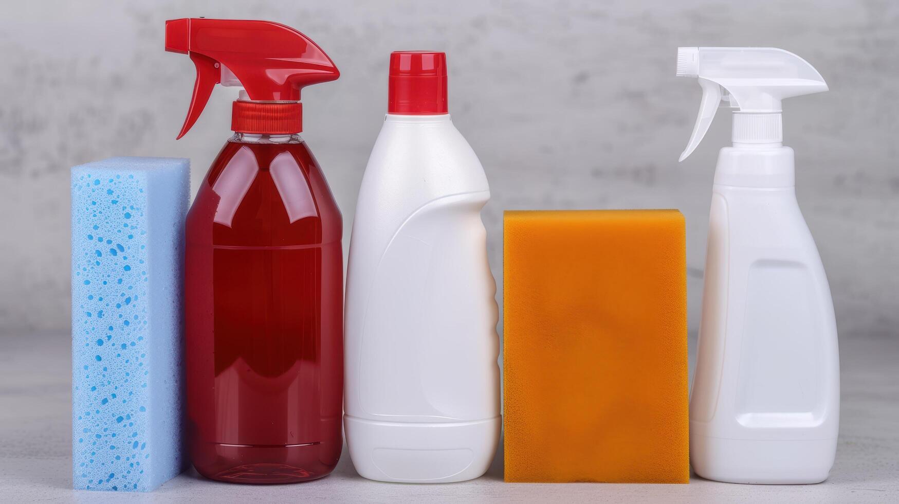 Assortment of cleaning supplies and products photo