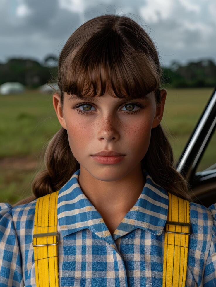 portrait of a young girl with serious expression photo