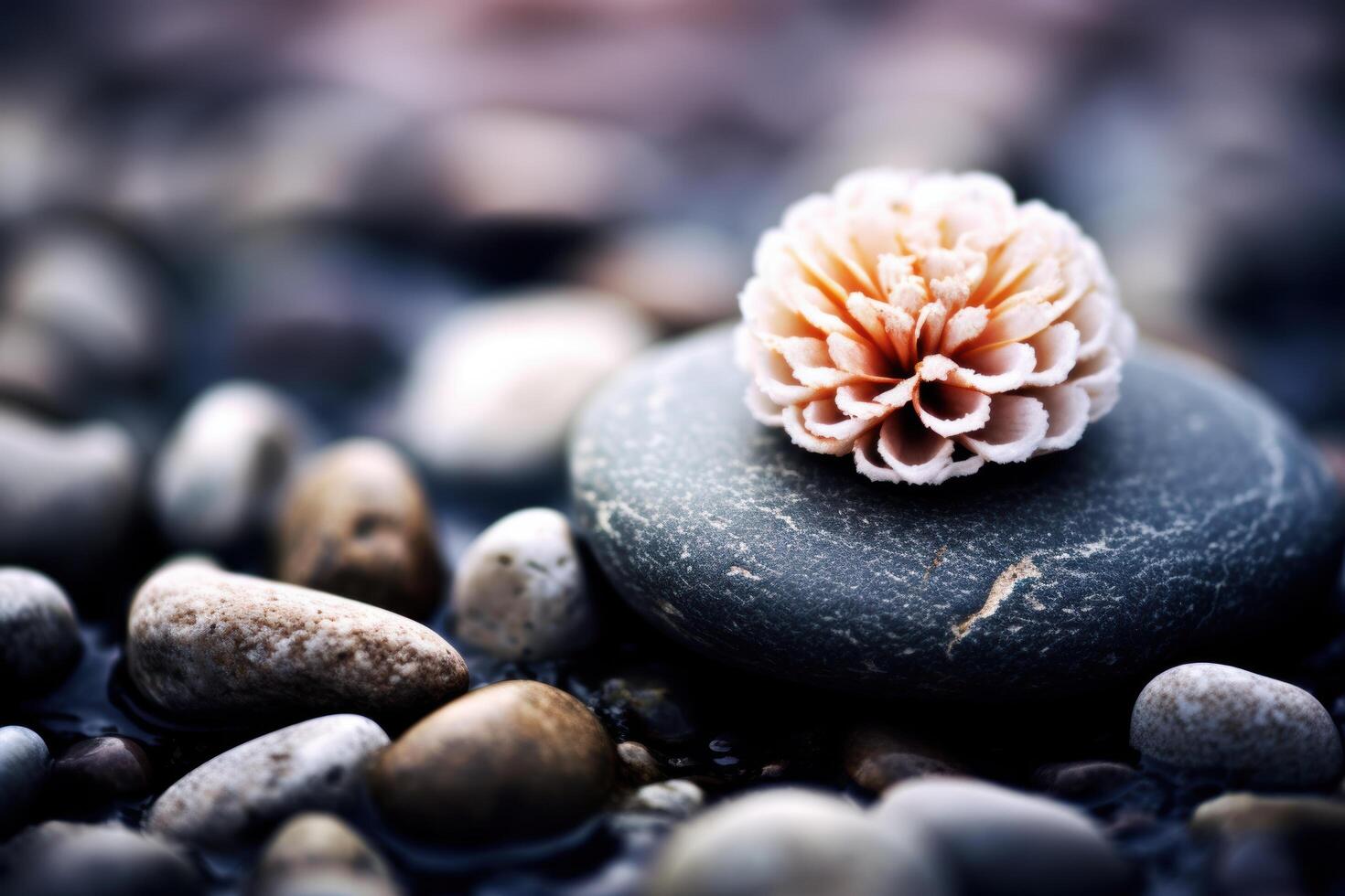 Delicate flower on a bed of rocks photo