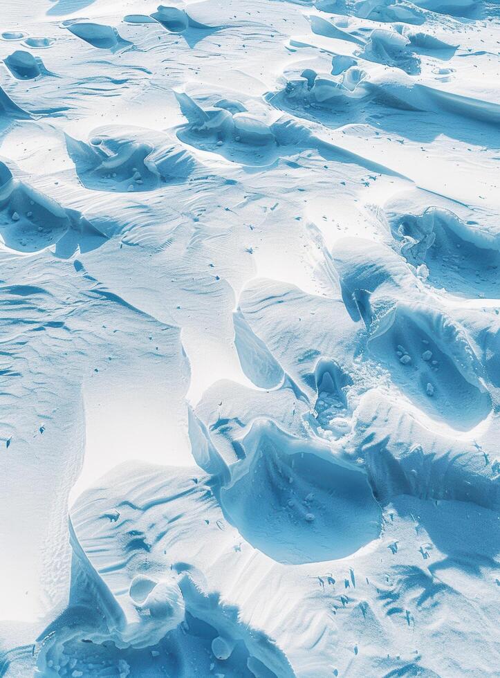 Icy winter landscape with frozen snow and ice formations photo