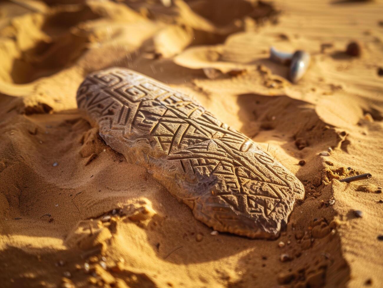 Carved wooden artifact with intricate patterns photo