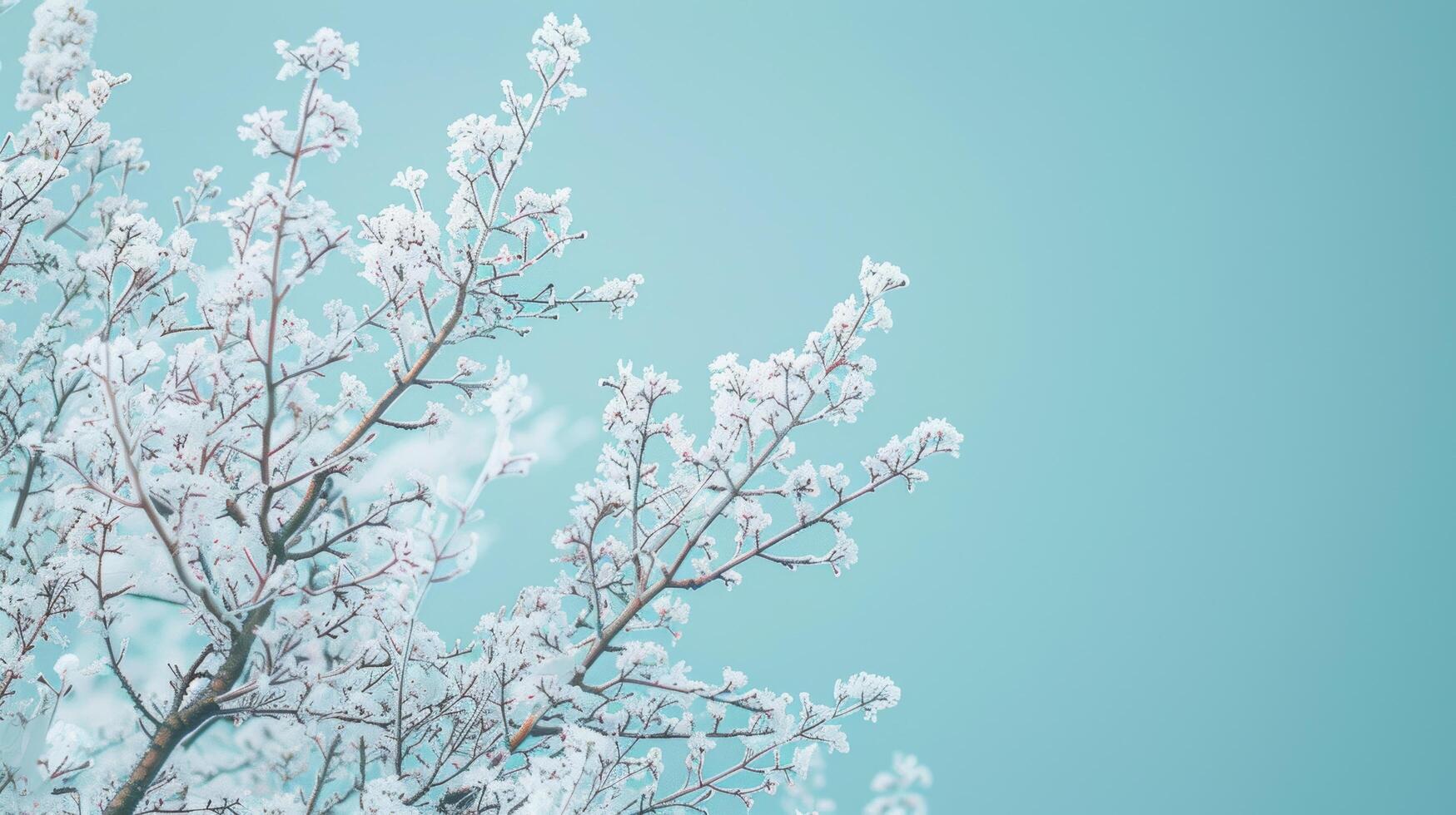 Snowy winter branches against a turquoise sky photo