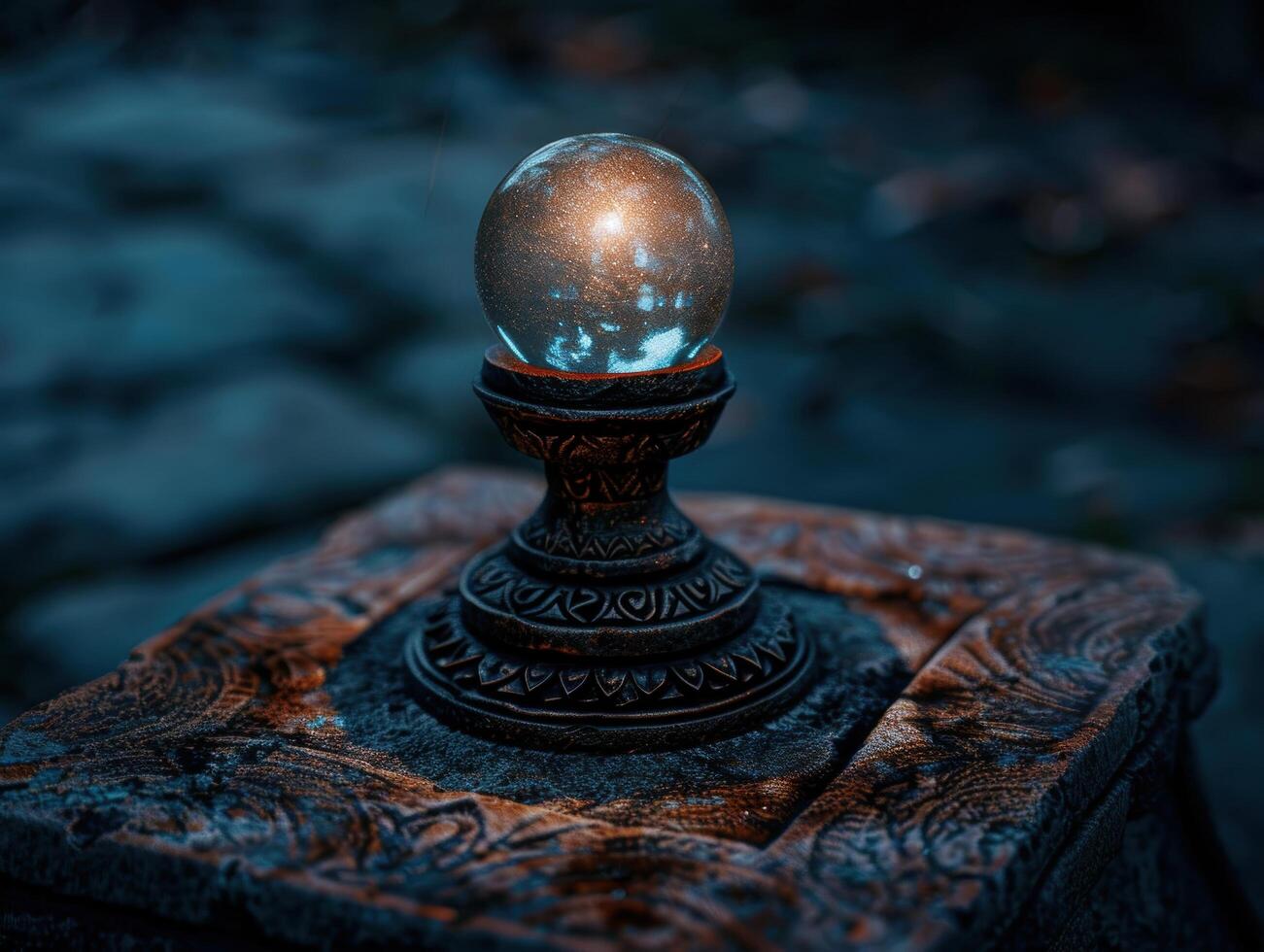 Mystical crystal ball on ornate stand photo