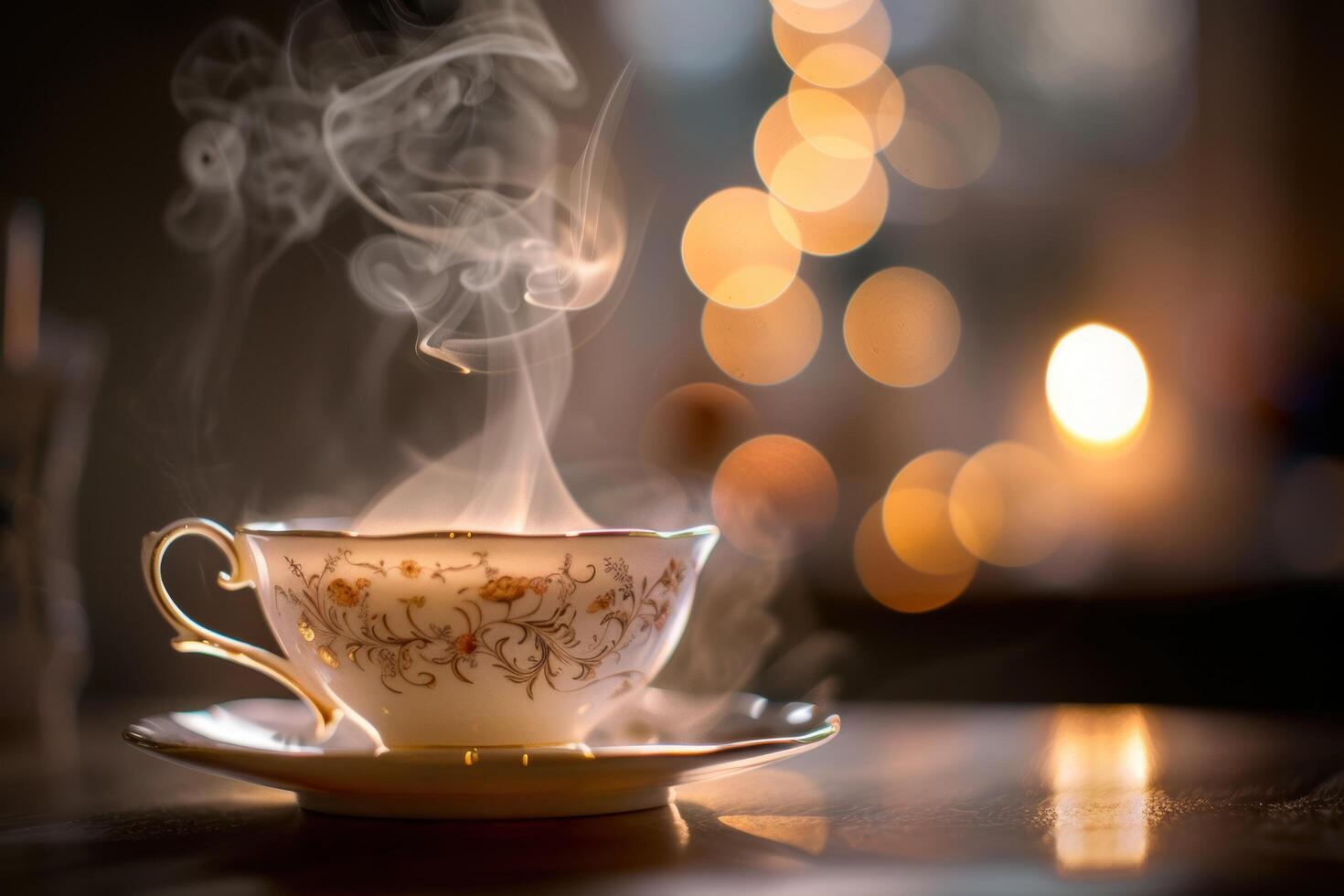 Cozy winter evening with a warm cup of tea photo