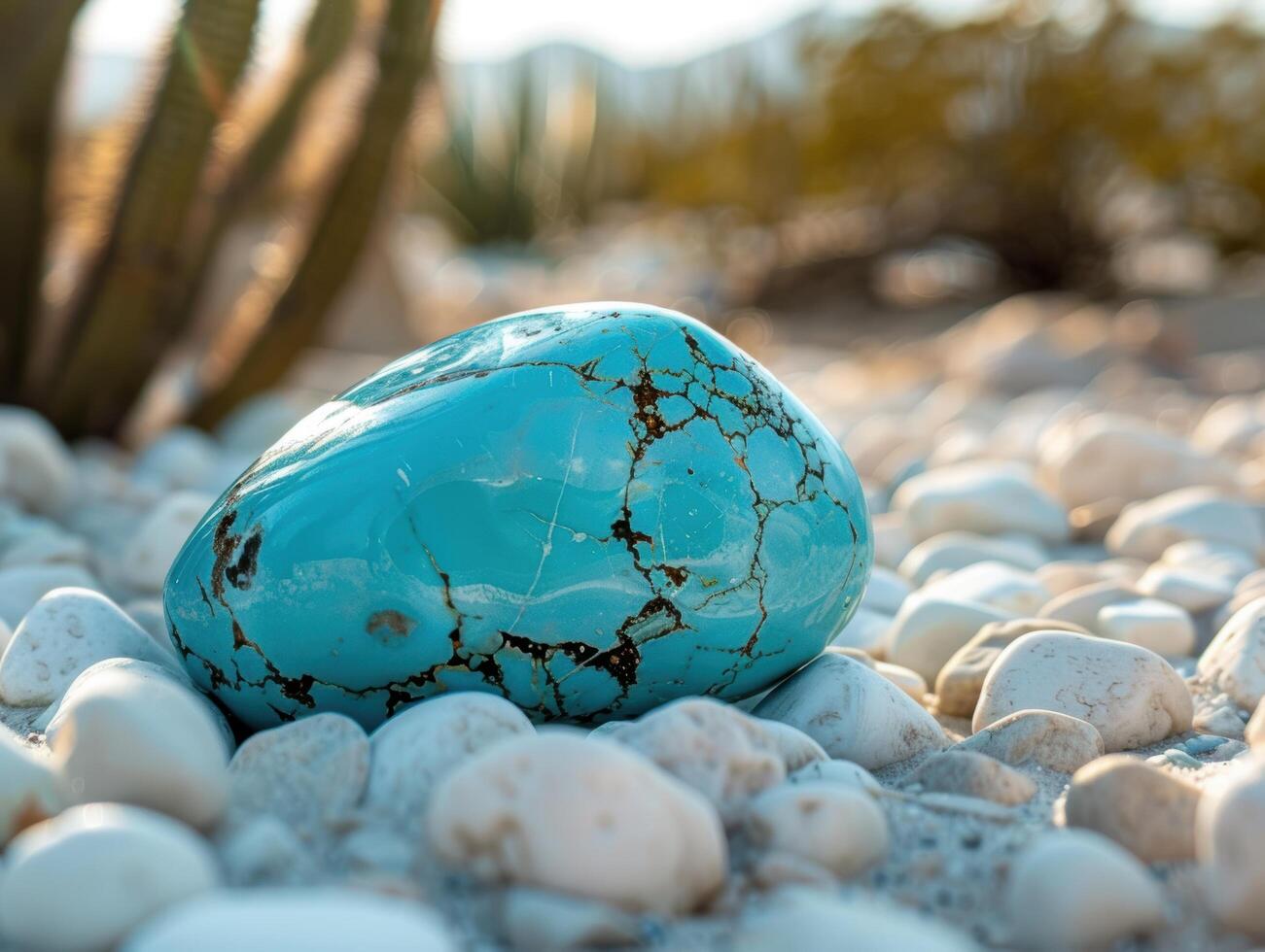Closeup of a turquoise stone on a bed of pebbles photo