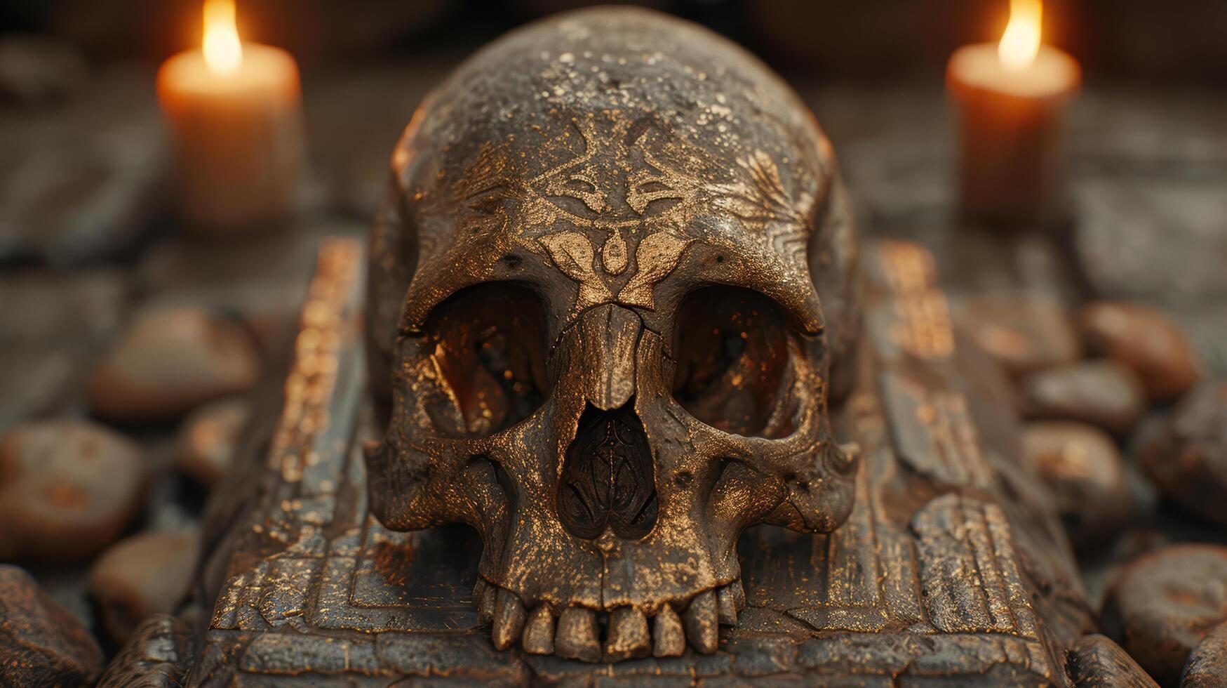 Ornate skull with intricate designs photo