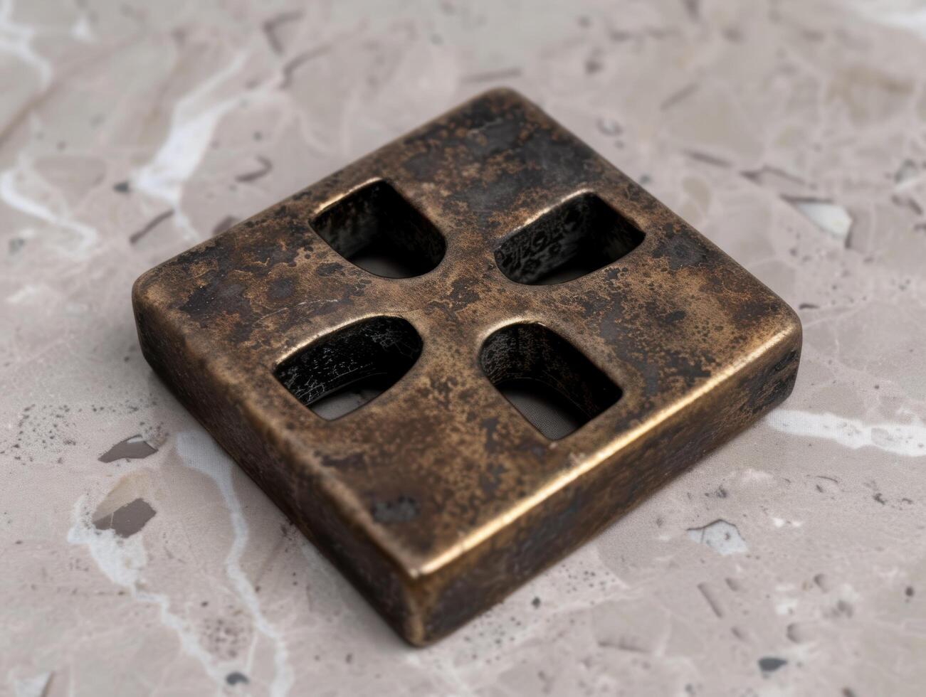 Rustic metal cross symbol on a concrete background photo