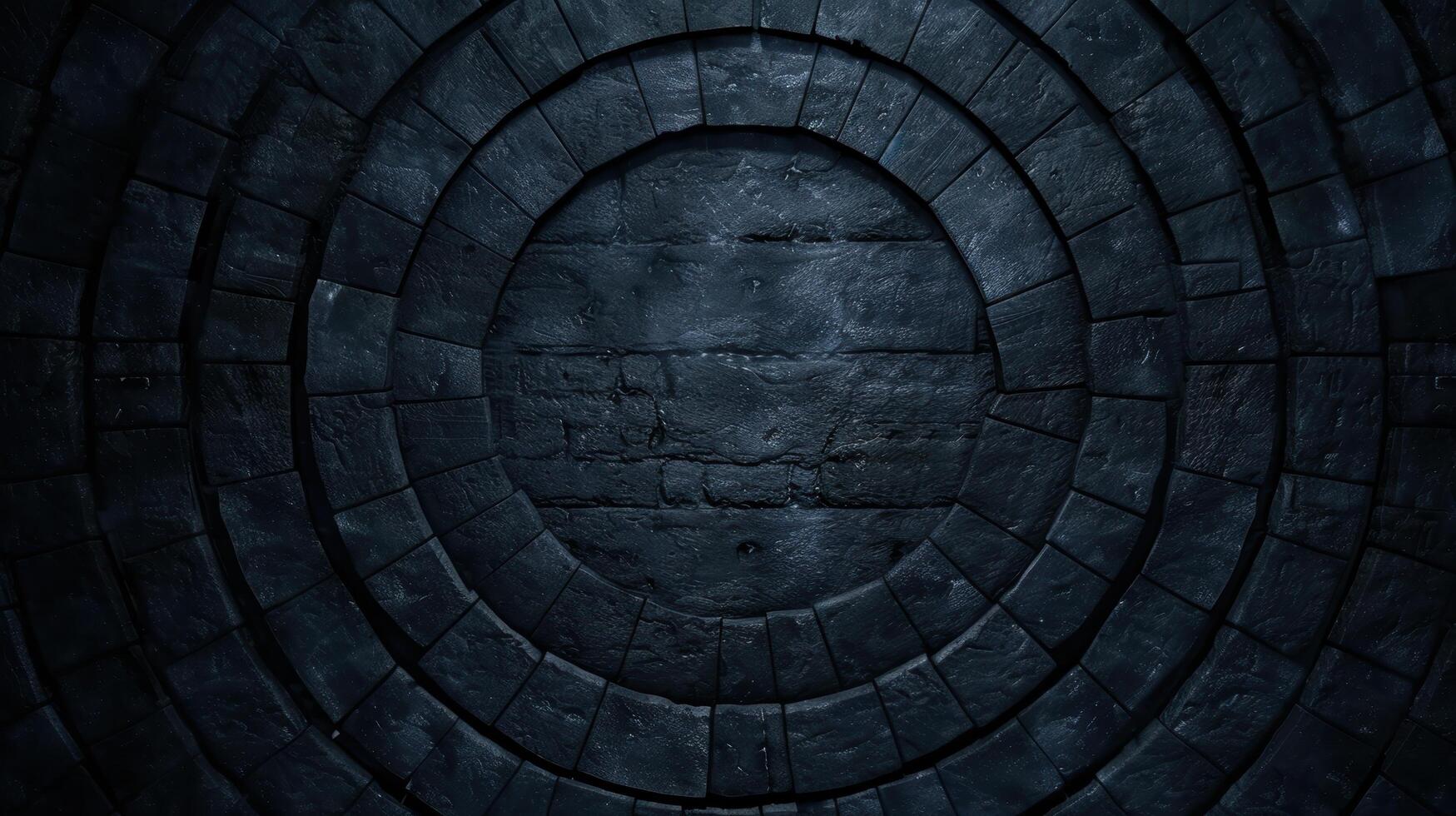 Concentric stone arches in dark cave photo