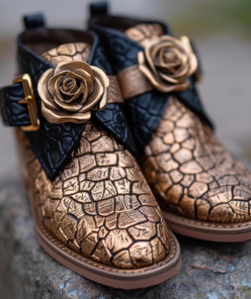 Ornate leather boots with floral accents photo