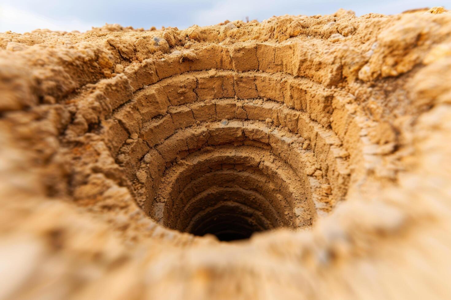 Close up view of a sandy, textured surface with an arched opening photo
