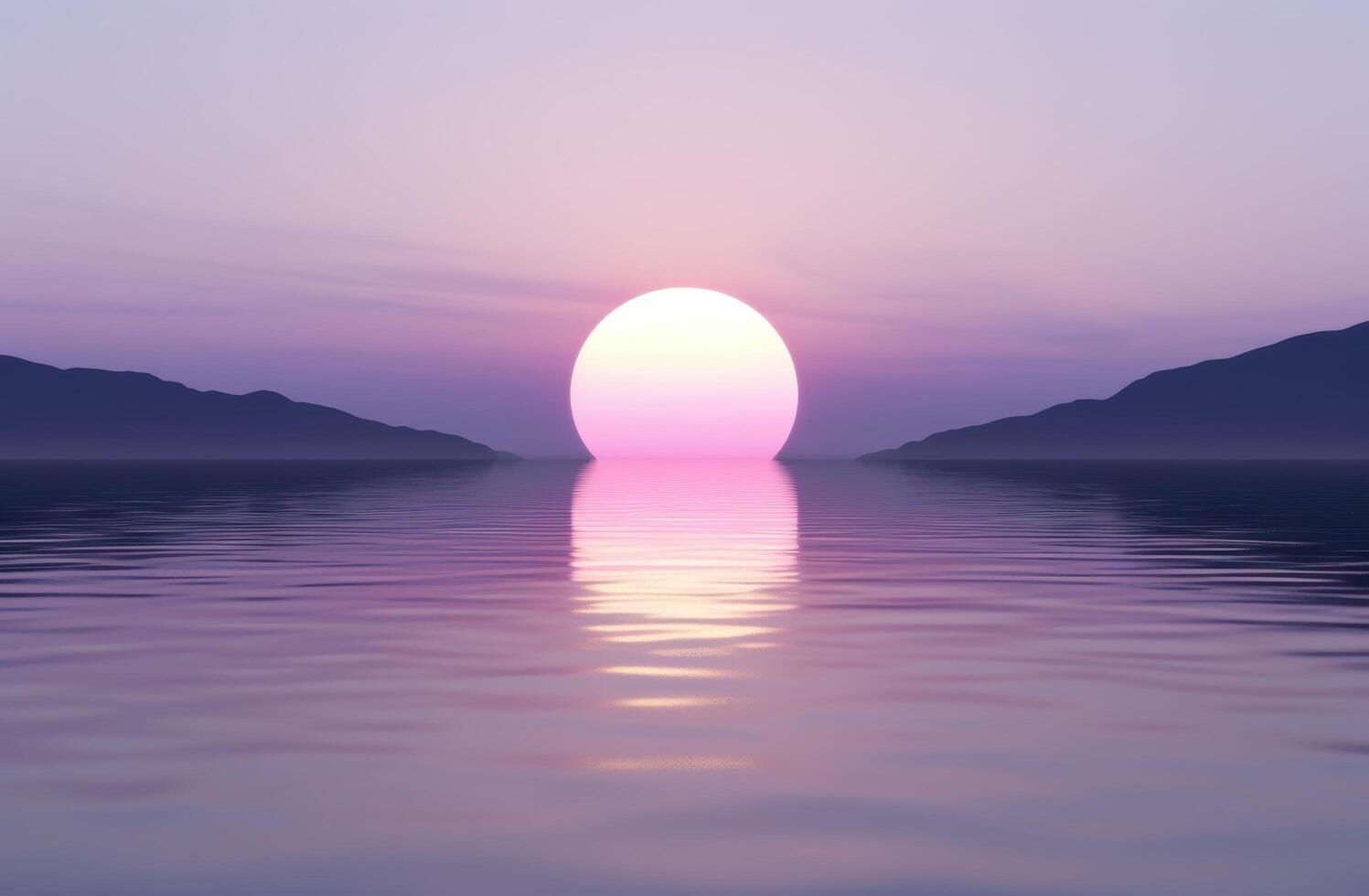 Serene sunset over tranquil lake photo