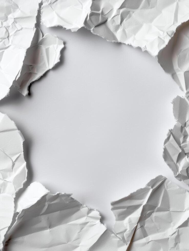 Crumpled white paper background with copy space photo