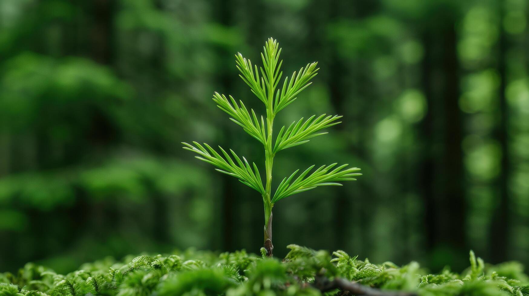 Evergreen plant growing in moss photo