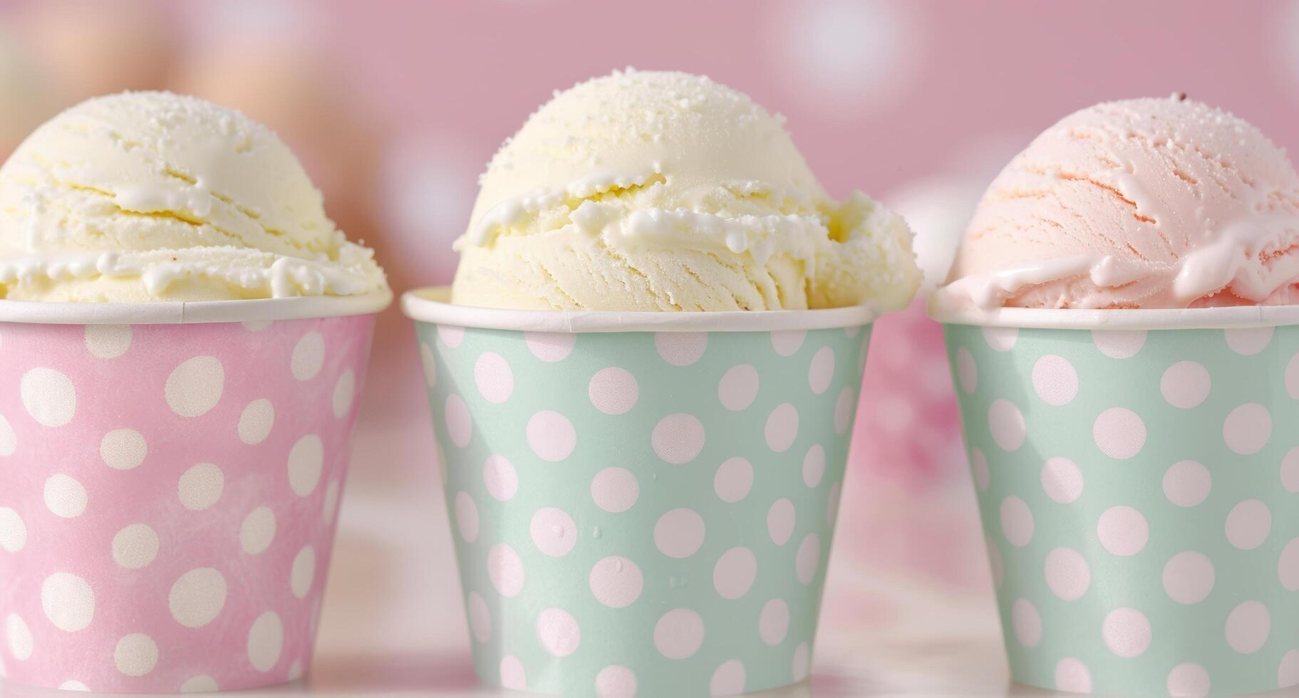 Delicious ice cream scoops in polka dot cups photo