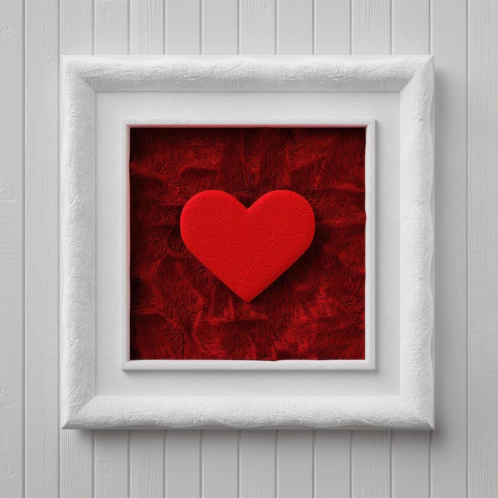 Framed red heart on red fur background photo