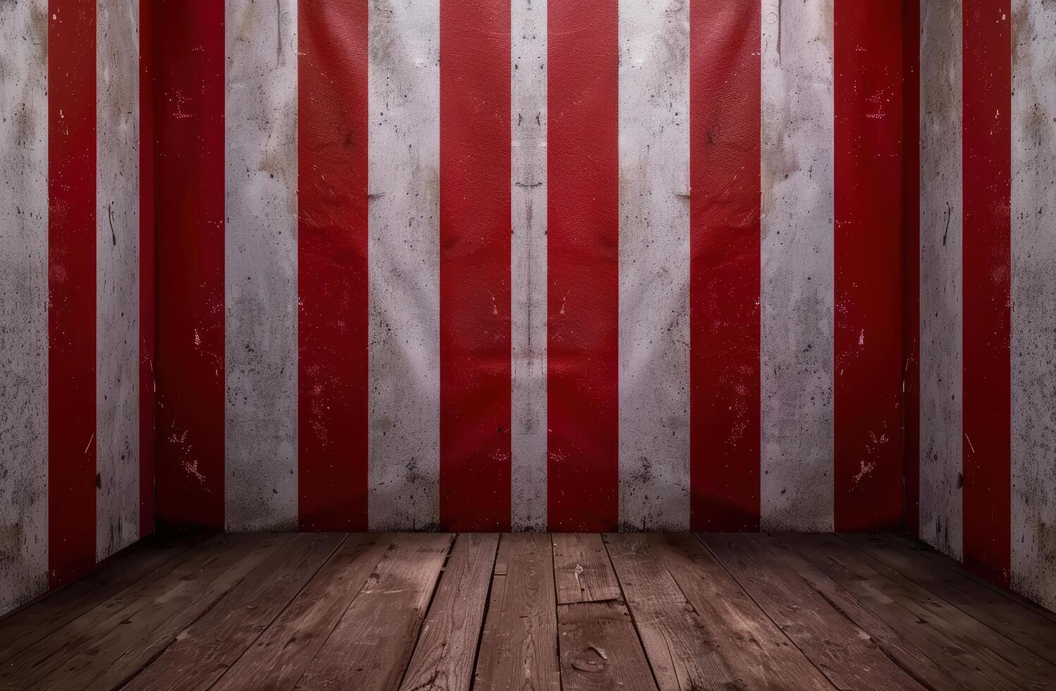 Vintage red and white striped backdrop with wooden floor photo