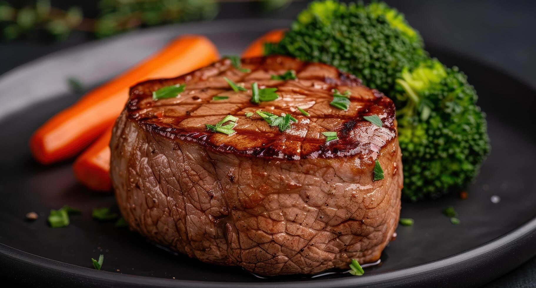 Juicy steak with roasted vegetables photo