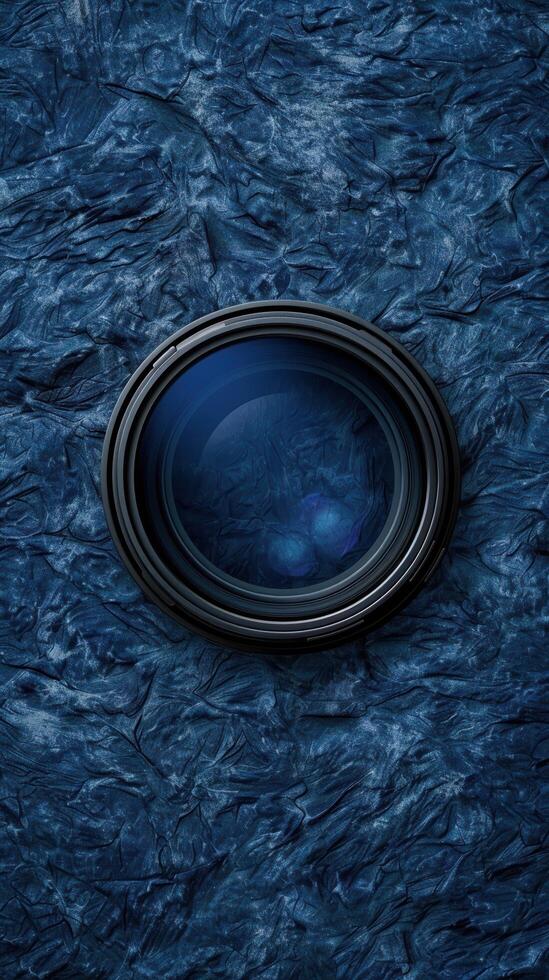 Close up of a camera lens on a dark textured background photo