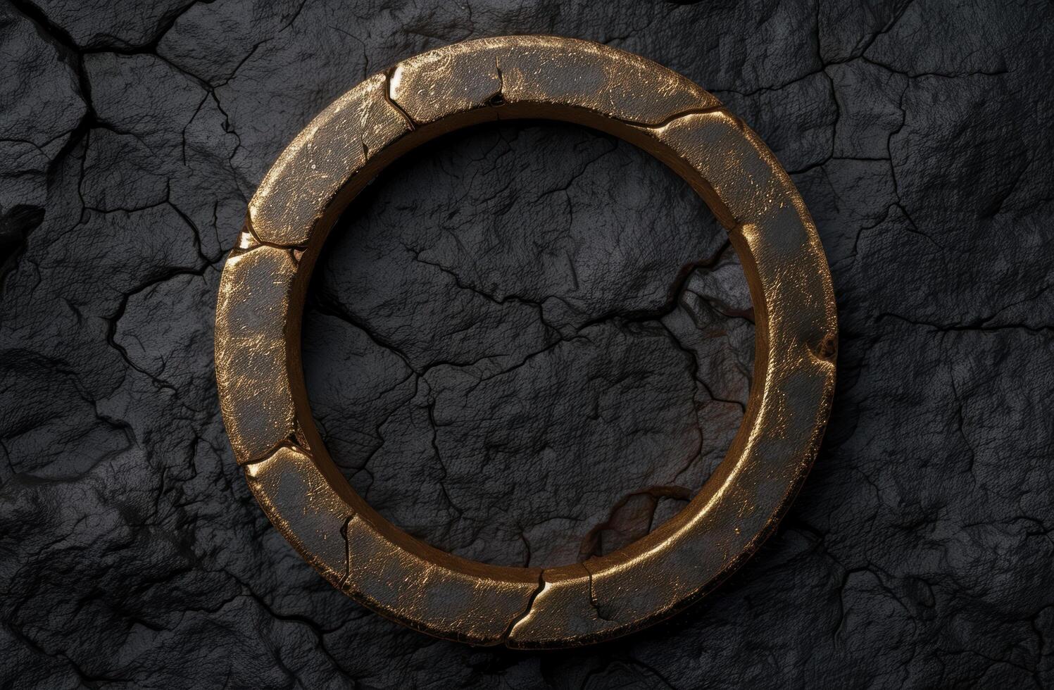 Cracked golden ring on dark background photo