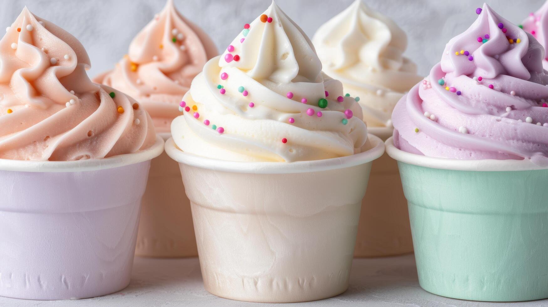 Colorful cupcakes with creamy frosting and sprinkles photo