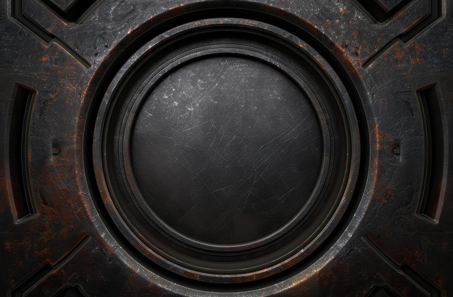 Grungy industrial metal background with circular patterns photo