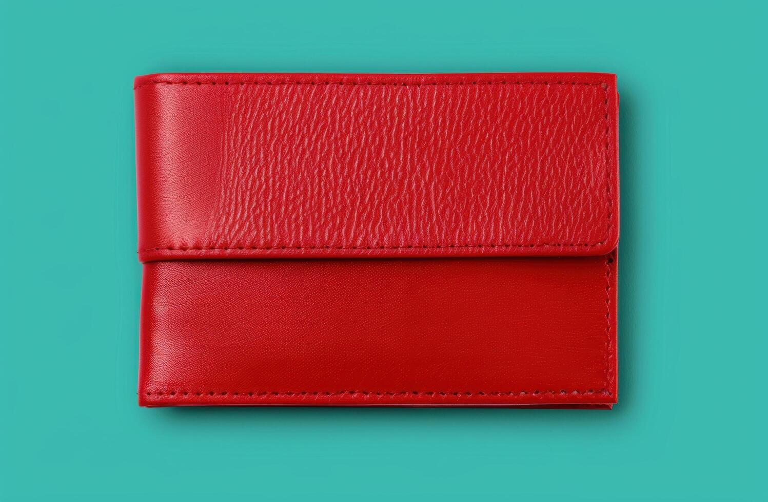 red leather wallet on teal background photo
