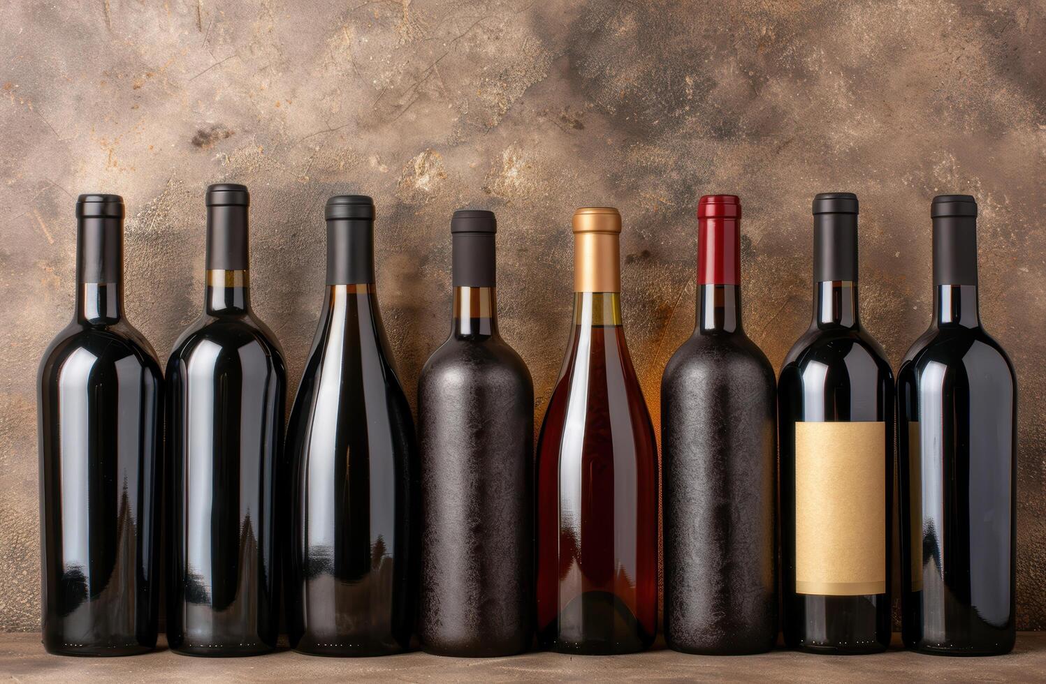Assortment of red and white wine bottles photo