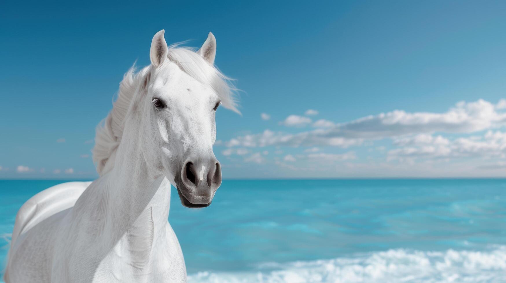 Majestic white horse by the ocean photo