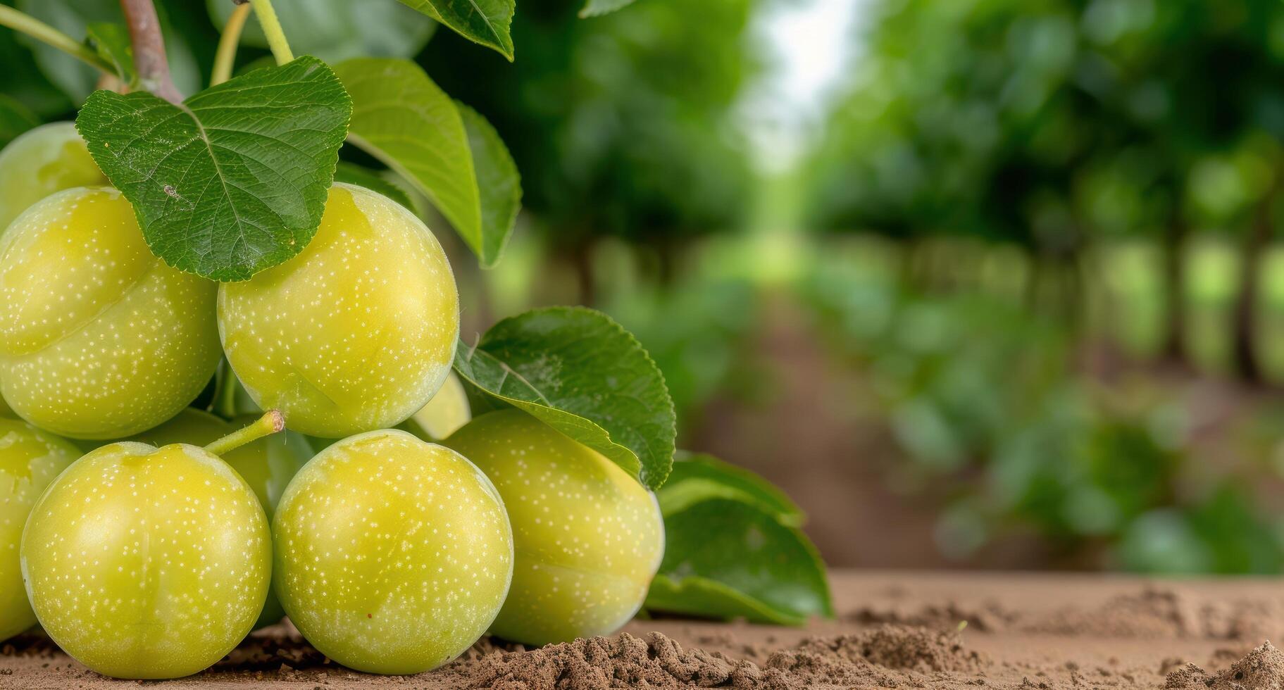 Ripe green apples on tree branch photo
