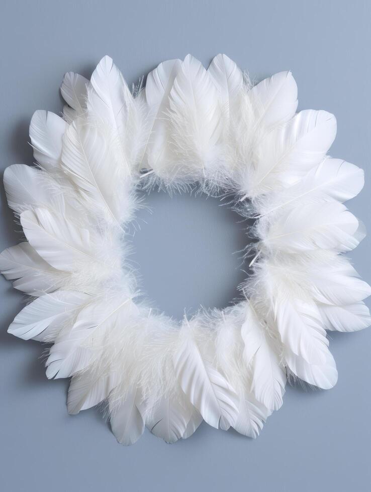 Soft and fluffy white feather wreath photo