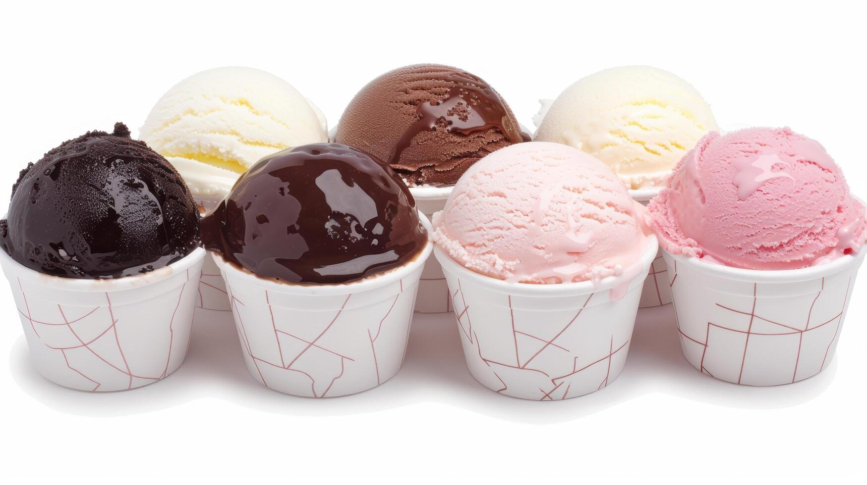 Assortment of colorful ice cream scoops in cups photo