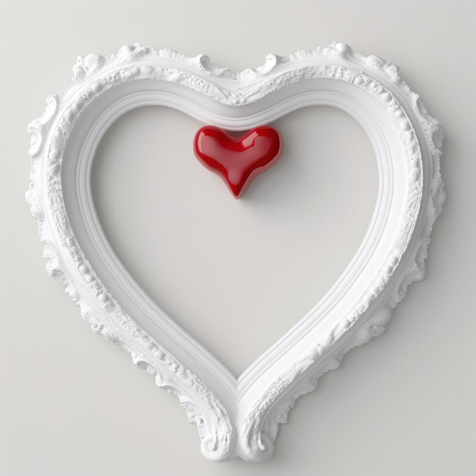 Decorative heart shaped frame with red heart photo
