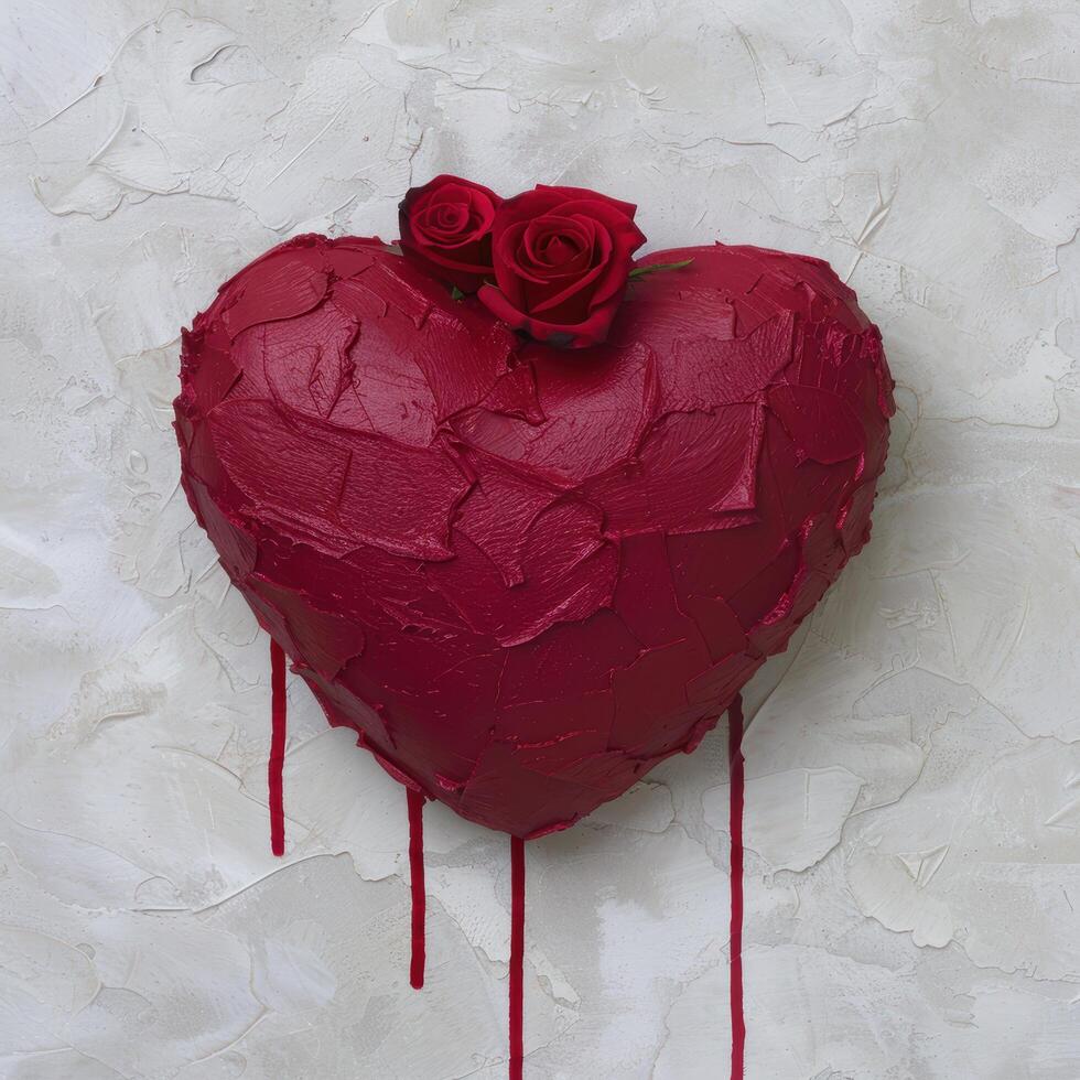 red rose heart on textured background photo