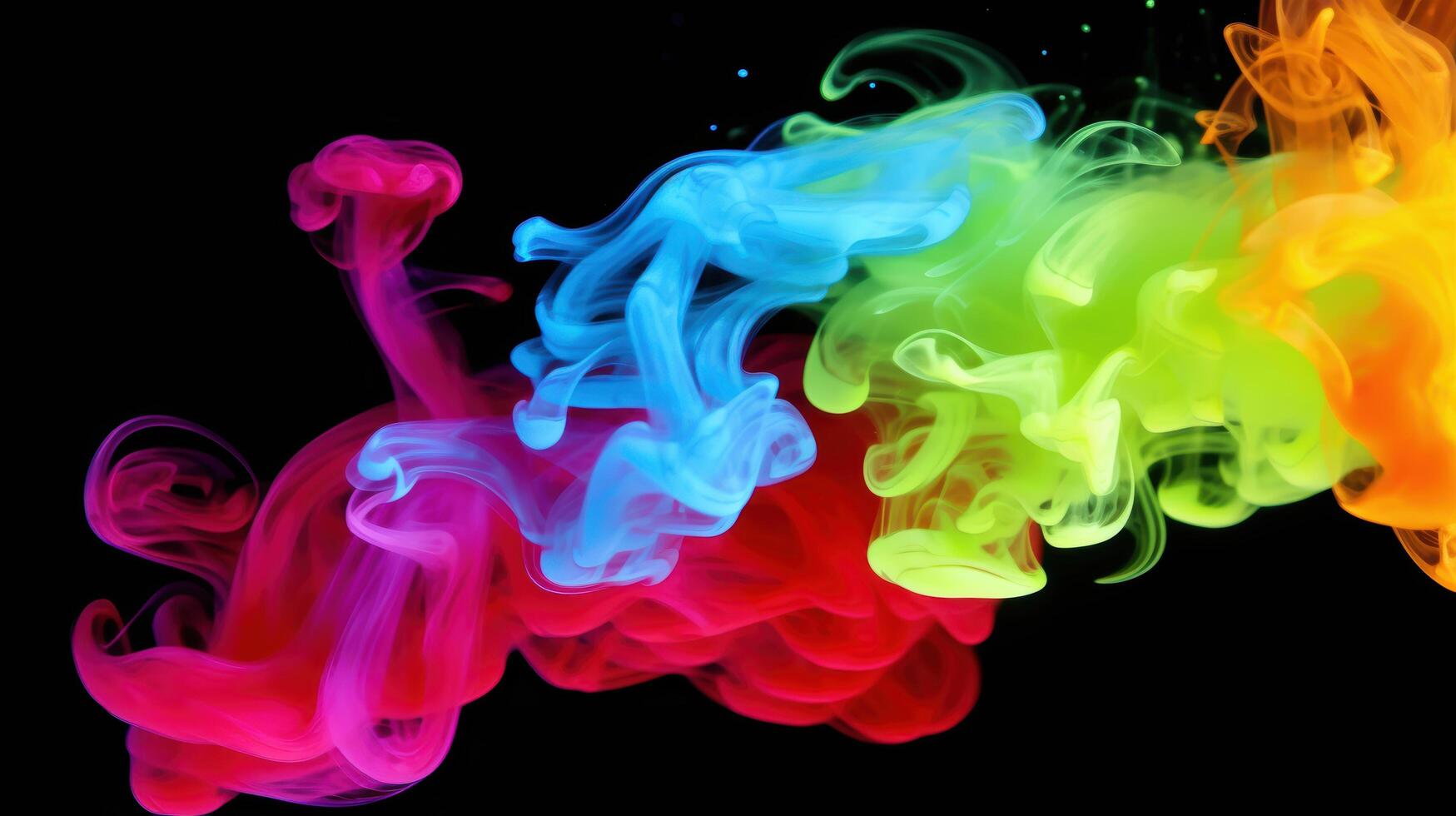 Colorful smoke swirls against a black background photo