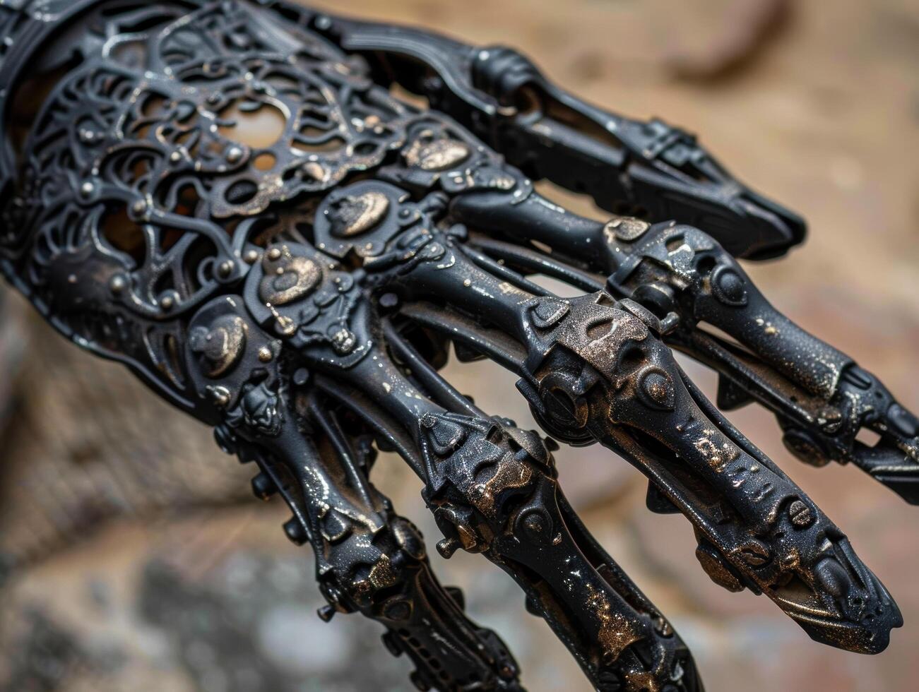 Intricate mechanical hand with ornate design photo