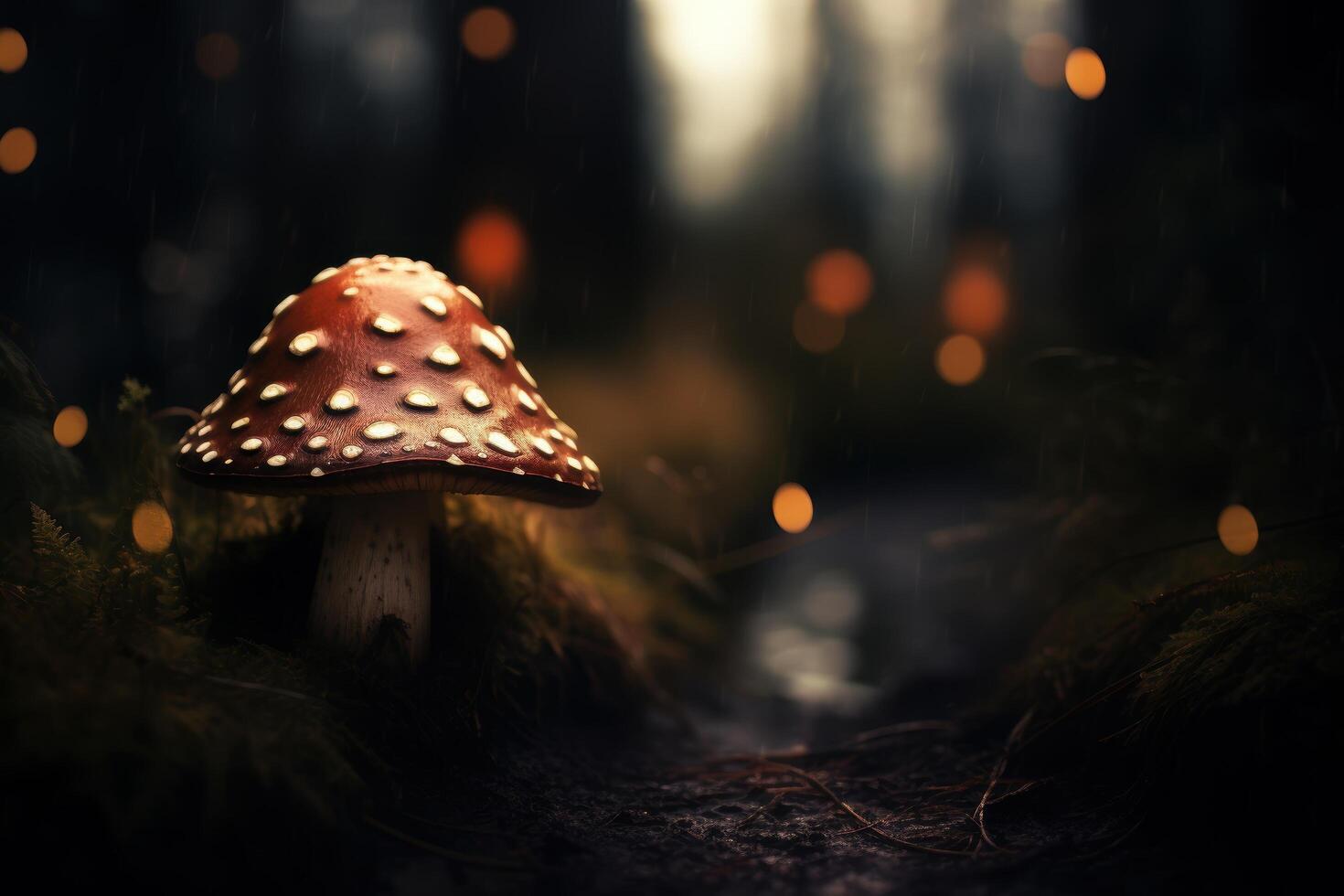 Magical mushroom in the dark forest photo