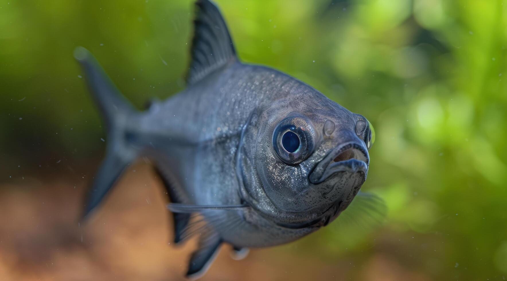 Close up of a black piranha fish in water photo