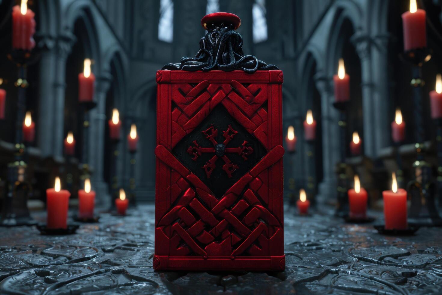 Mysterious occult ritual box with candles photo