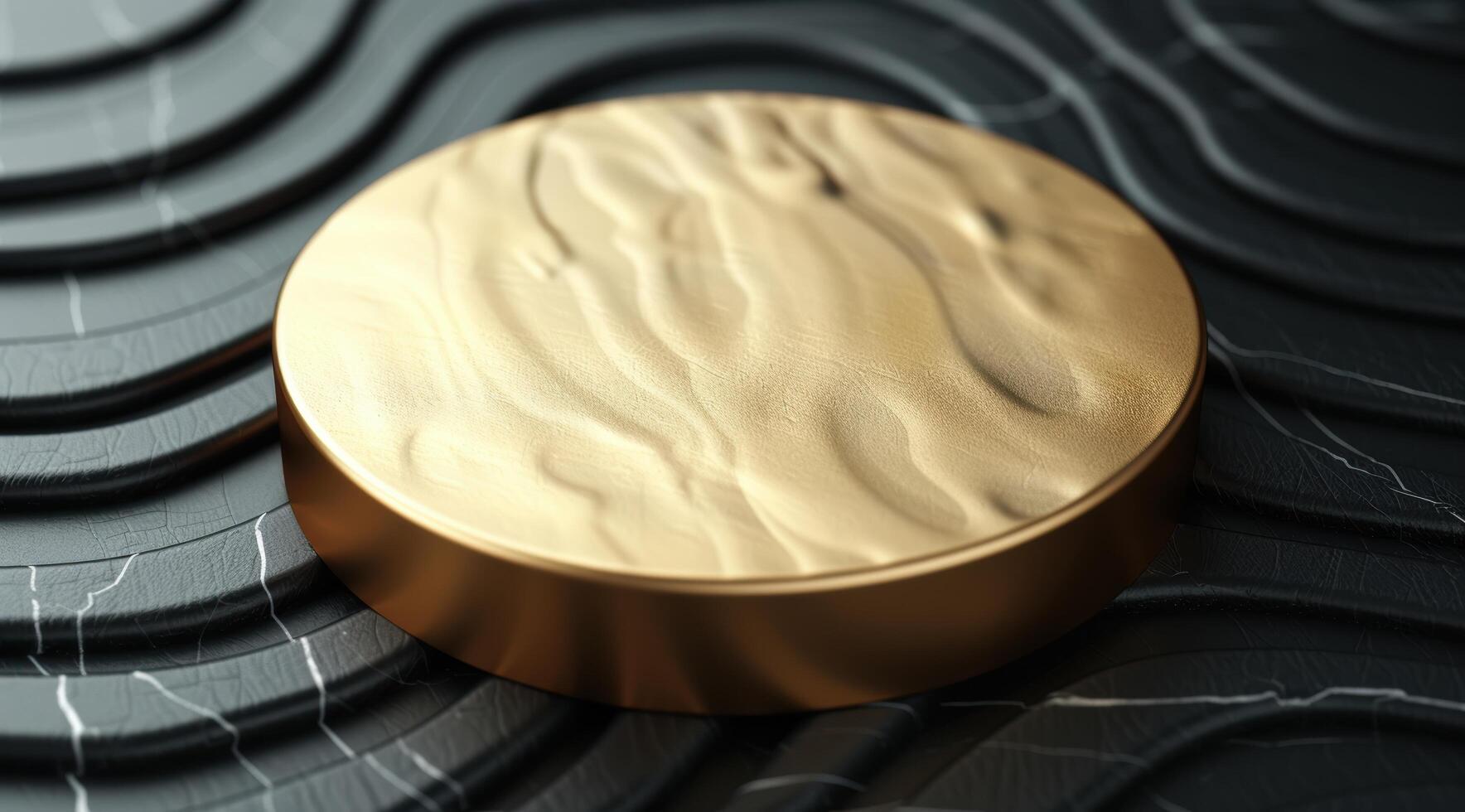 Elegant golden plate on abstract background photo