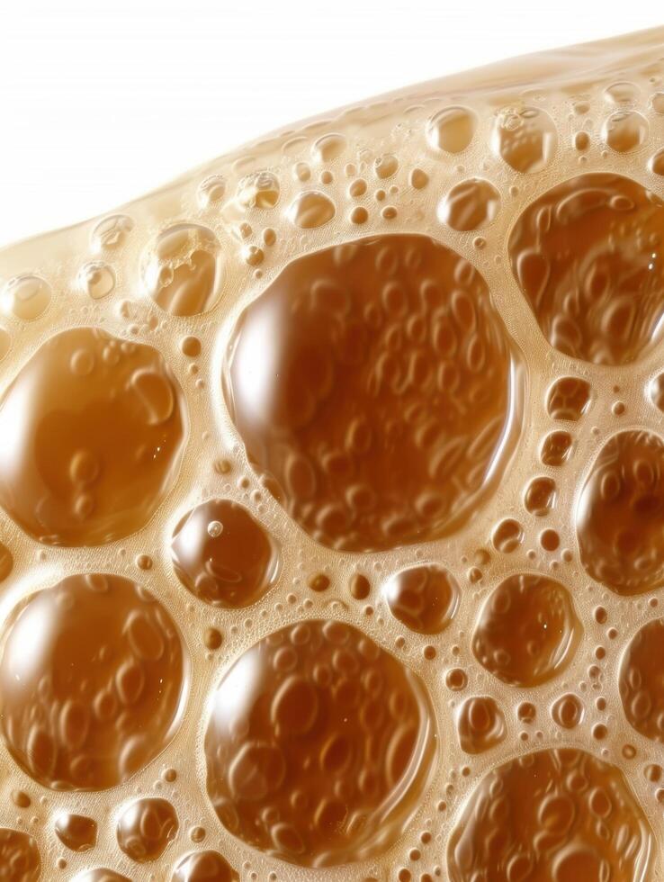 close up of golden honey with bubbles photo