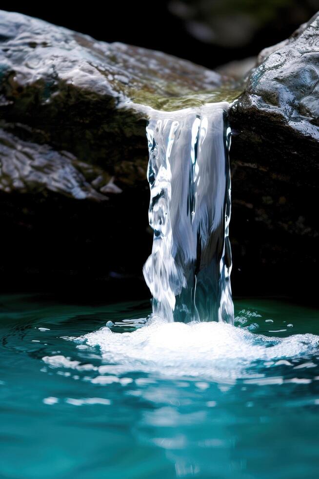 Cascading waterfall flowing into serene turquoise pool photo