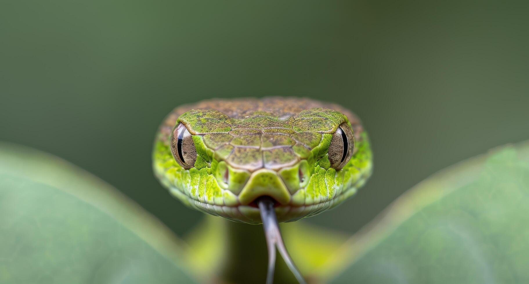 close up of a green snakes head photo