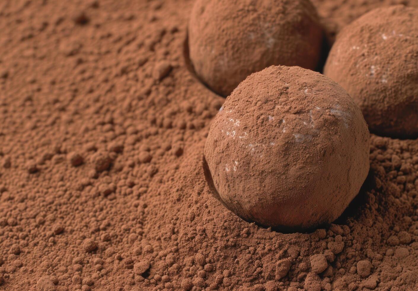 Closeup of chocolate truffles on cocoa powder photo