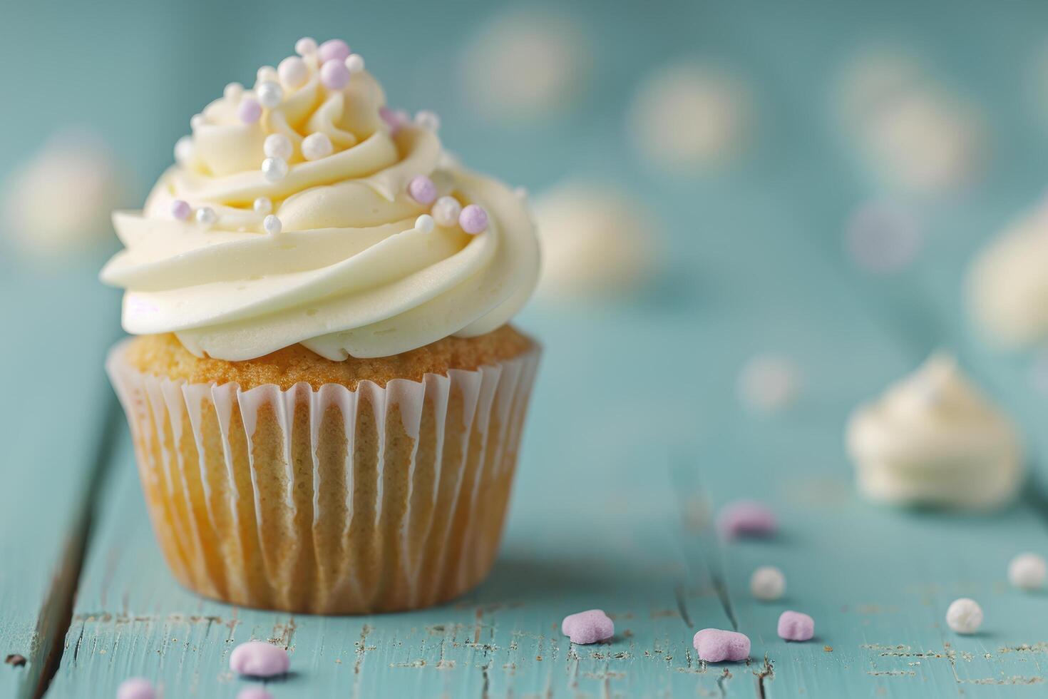 delicious cupcake with creamy frosting and sprinkles photo