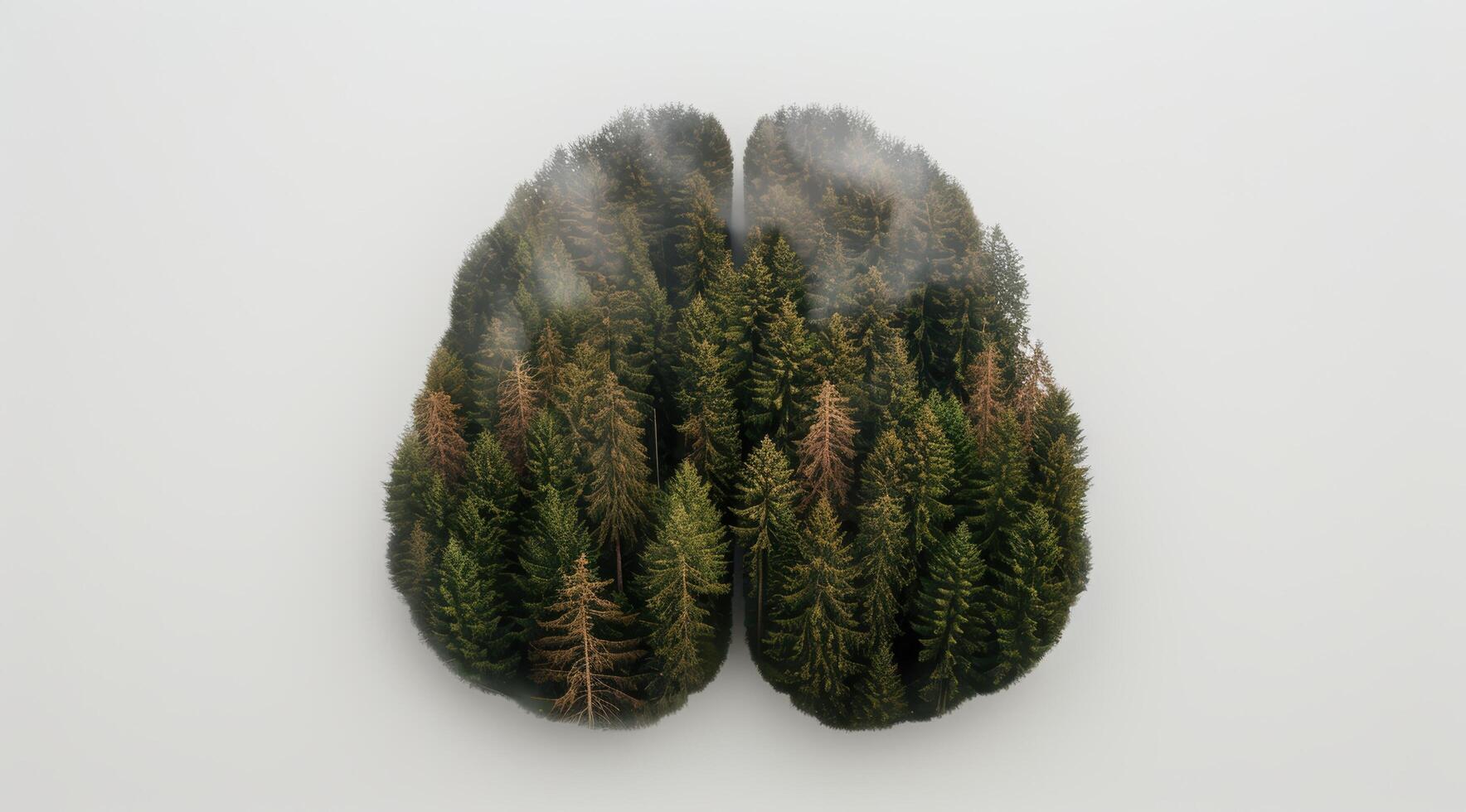 Misty forest landscape with pine trees photo